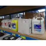 Quarter shelf of chemicals to include disinfectant, floor cleaner, deionised water etc.