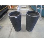 2 tall grey garden pots