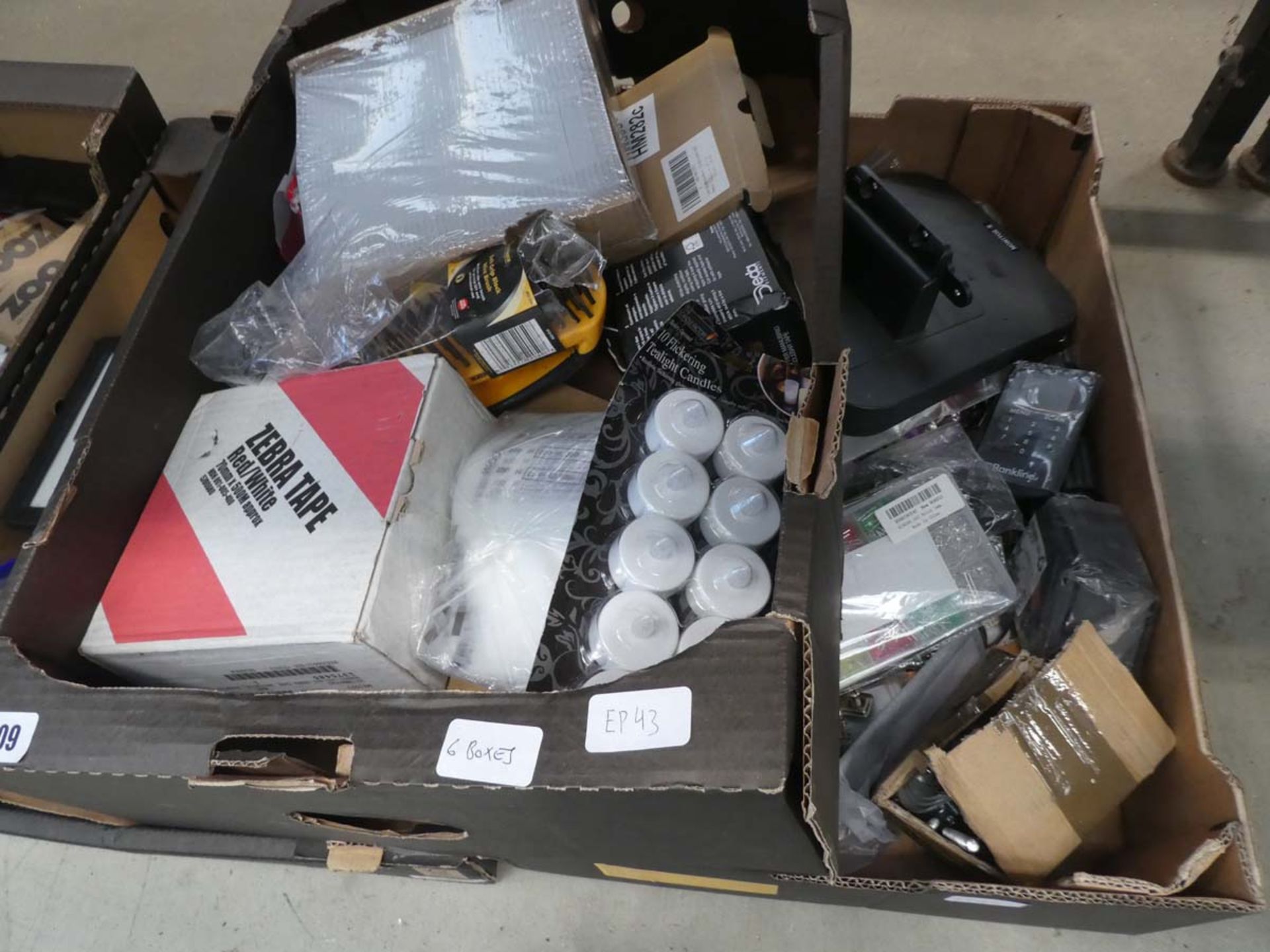 6 boxes of assorted items incl. ceiling roses, LED lights, clips, brackets, zebra tape, screws, - Image 2 of 4