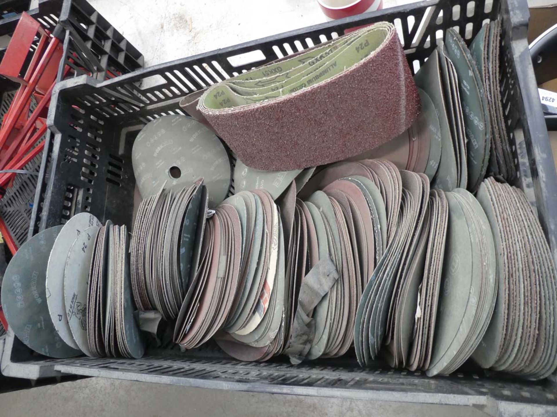 Crate of sanding discs
