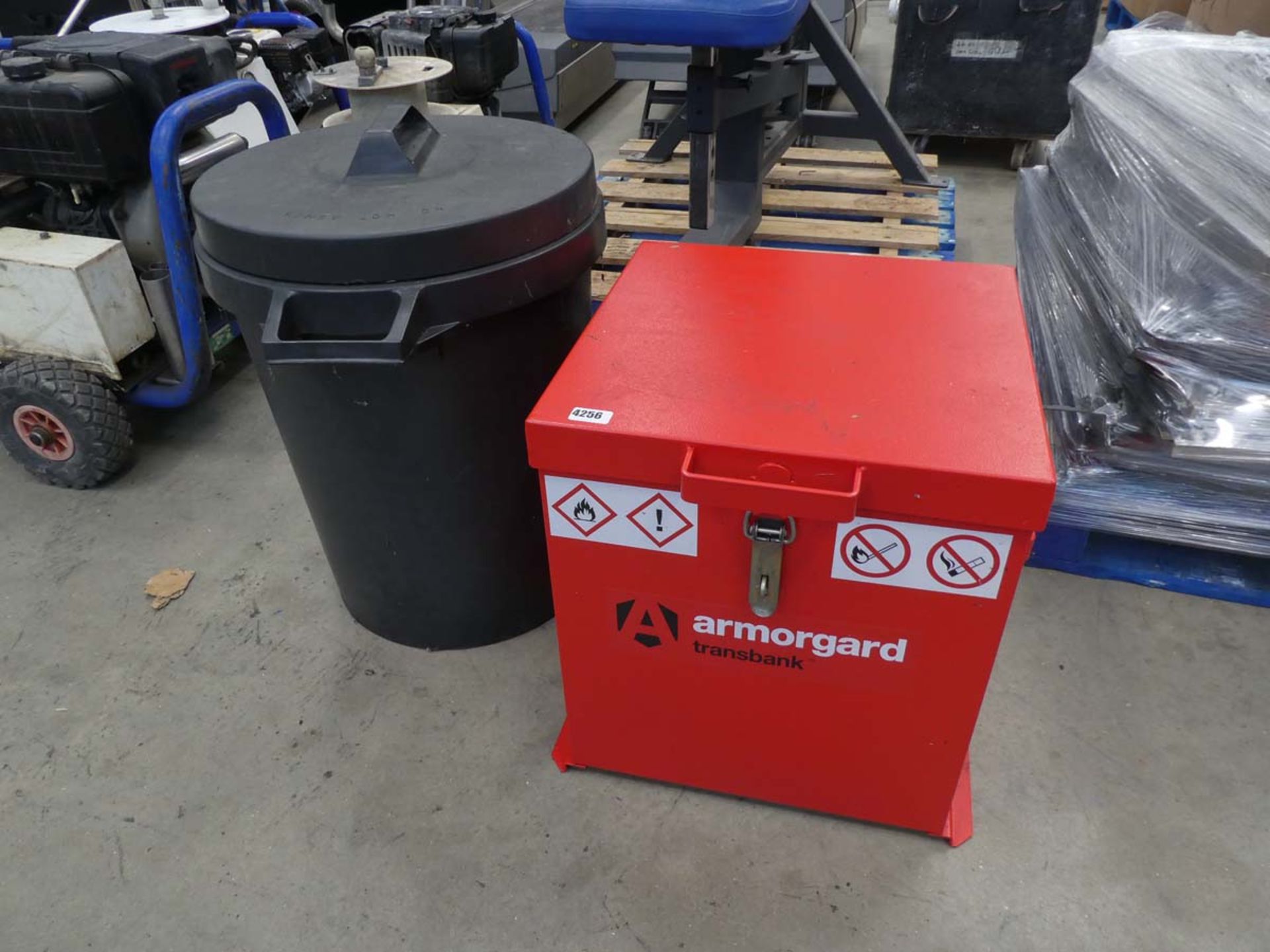 Armorgard red toolbox and bin containing rock salt