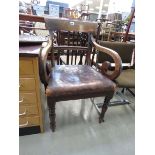 Georgian carver chair with brown leather seat
