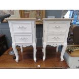 Pair of cream painted two drawer bedside cabinets