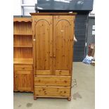 Pine double wardrobe with 2 drawers under