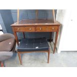 Edwardian two drawer desk with brown rexine surface