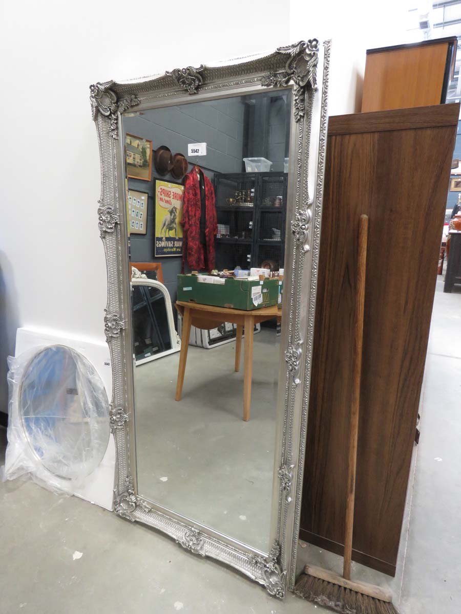 Rectangular beveled mirror in silver frame