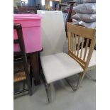 Cream leather effect dining chair plus beech chair with oatmeal seat