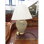 Cream glazed pottery lamp with pleated shade