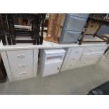 White painted dressing table and a matching chest of 3 drawers and a white painted bed side cabinet