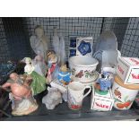 Cage containing a quantity of nao and royal Royal Doulton figures with Portmeirion crockery