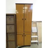 Teak effect double wardrobe with cupboard under