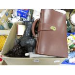 Box containing a briefcase, ornamental dog, general crockery and china