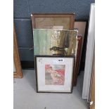 Quantity of prints and paintings to include reclining nude, the dancers, sea scapes and fishing