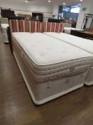 3ft single bed on divan base with striped fabric headboard