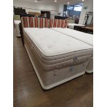 3ft single bed on divan base with striped fabric headboard