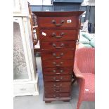 Narrow dark wood 10 drawer storage cabinet