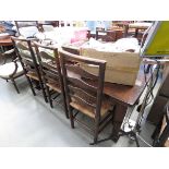 Provincial oak dining table plus 8 ladder back chairs with rush seats