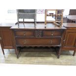 Dark wood oak 2 over single drawer sideboard on barley twist legs