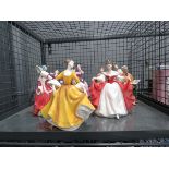 Cage containing Royal Doulton lady and other figures