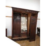 3 Door dark wood gents wardrobe with oak liner