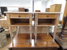 Lined oak pair of bedside cabinets