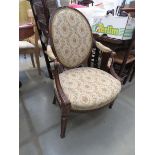 2202RR 80 - Late 19th century walnut and upholstered balloon back ladies armchair