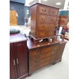 Reproduction mahogany chest of 4 drawers a small chest of 2 over 3 drawers and a bow fronted chest