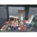 Cage containing watches, lighters, costume jewellery and ornaments