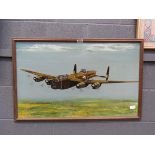 Oil on board Lancaster bomber