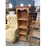 Narrow pine open bookcase