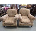 Pair of brown floral armchairs