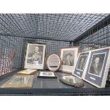 (2) Cage containing 3 mirrors and quantity of engraved portraits