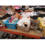 4 Boxes containing porcelain and other dolls, trinket boxes, pens, ornamental figures and 3 boxed