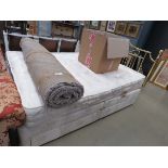 5127 - 5ft Divan bed base with mattress and brass headboard