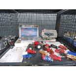 Cage containing Rally and Airfix models plus die cast motorbikes and cars