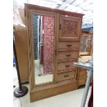 Ash single door wardrobe with drawers and cupboard to the side