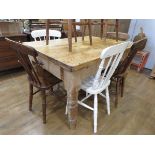 4 Plank pine kitchen table with drawers either end on turn supports