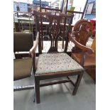 Georgian mahogany carver chair with embroidered seat