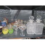 Cage containing Baby Cham glasses, tumblers, decanters and lemonade glasses