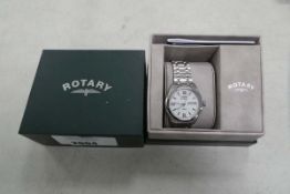 Rotary stainless steel Roman numeral dial watch with box