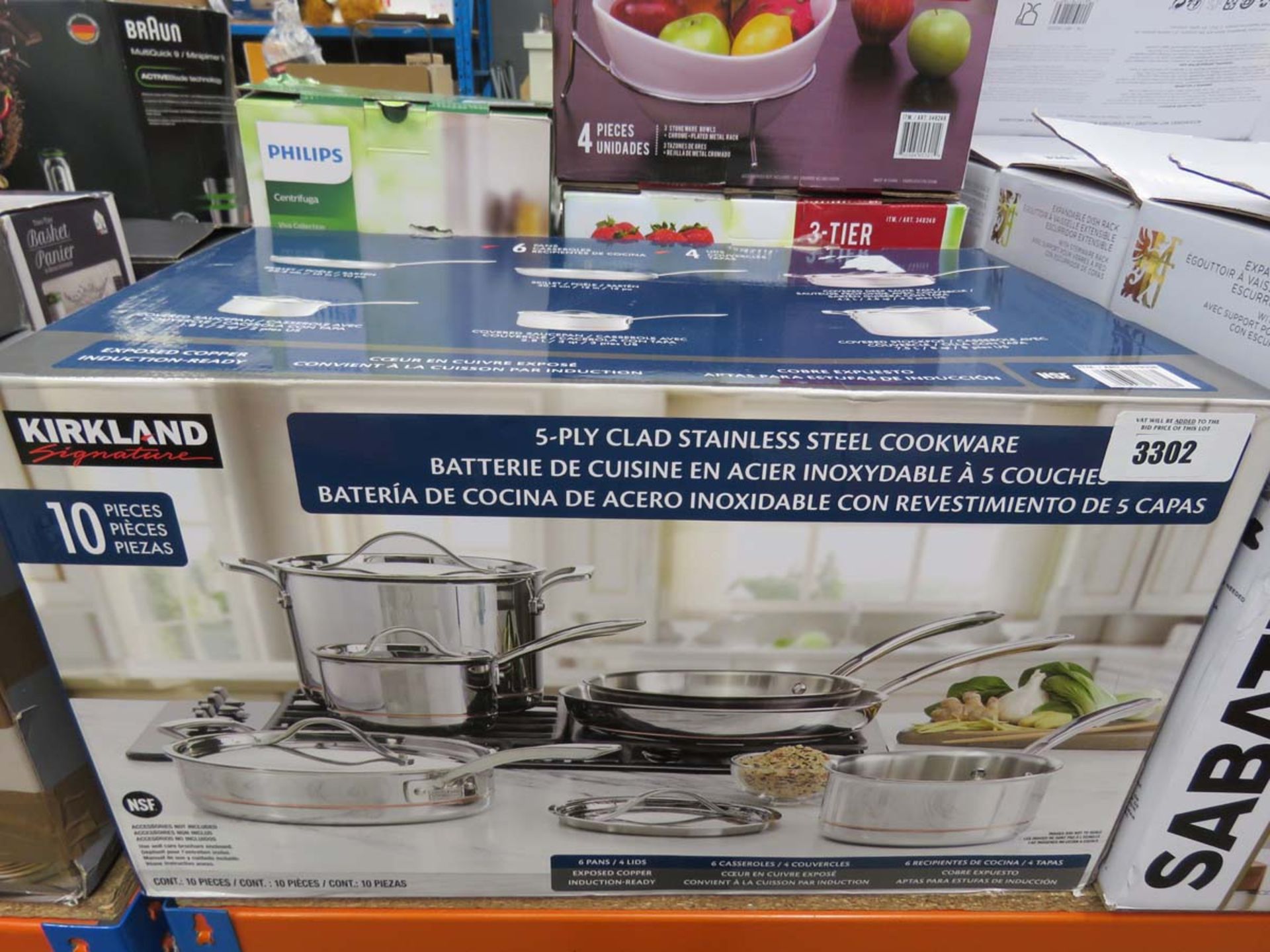 Kirkland Signature stainless steel cookware set in box