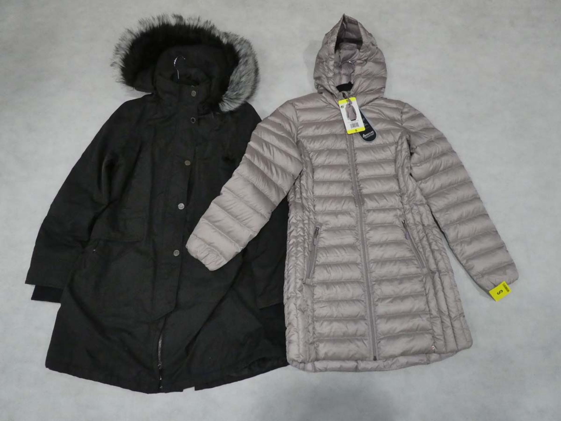 Aventure ladies jacket in lilac size small together with Madison parka jacket in black size XL