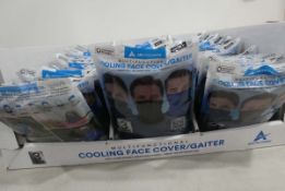 Box containing Arctic Cool 3 pack cooling face cover / gaiter in black, grey and blue one size