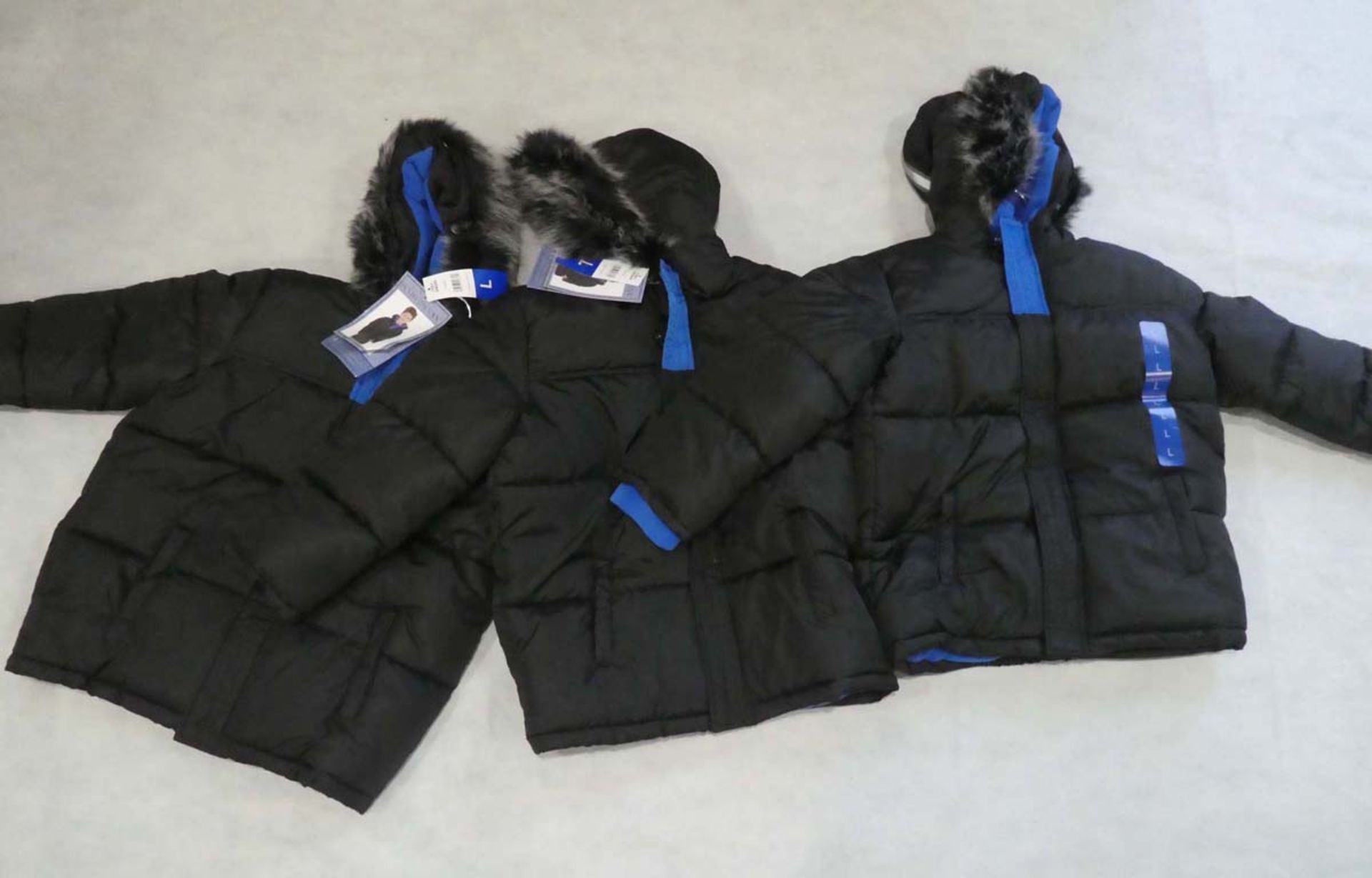3 Children's Andy & Evan water repellent hooded parka jackets in black all size large