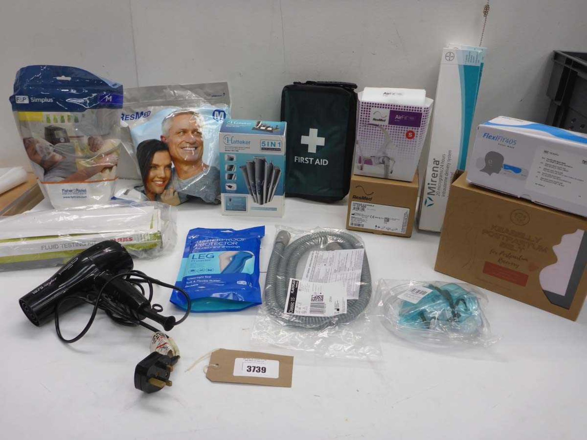 +VAT ResMed humidair unit, ResMed, F&P & flexiFit face masks, First aid kit, Fluid testing kit,