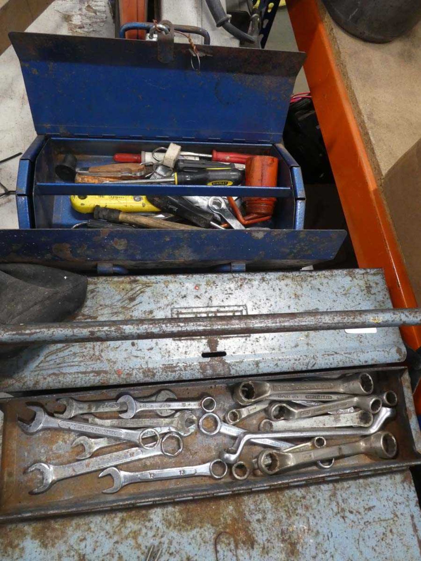 2x boxes assorted tools inc. spanners, screwdrivers, oil cans, sockets, etc.