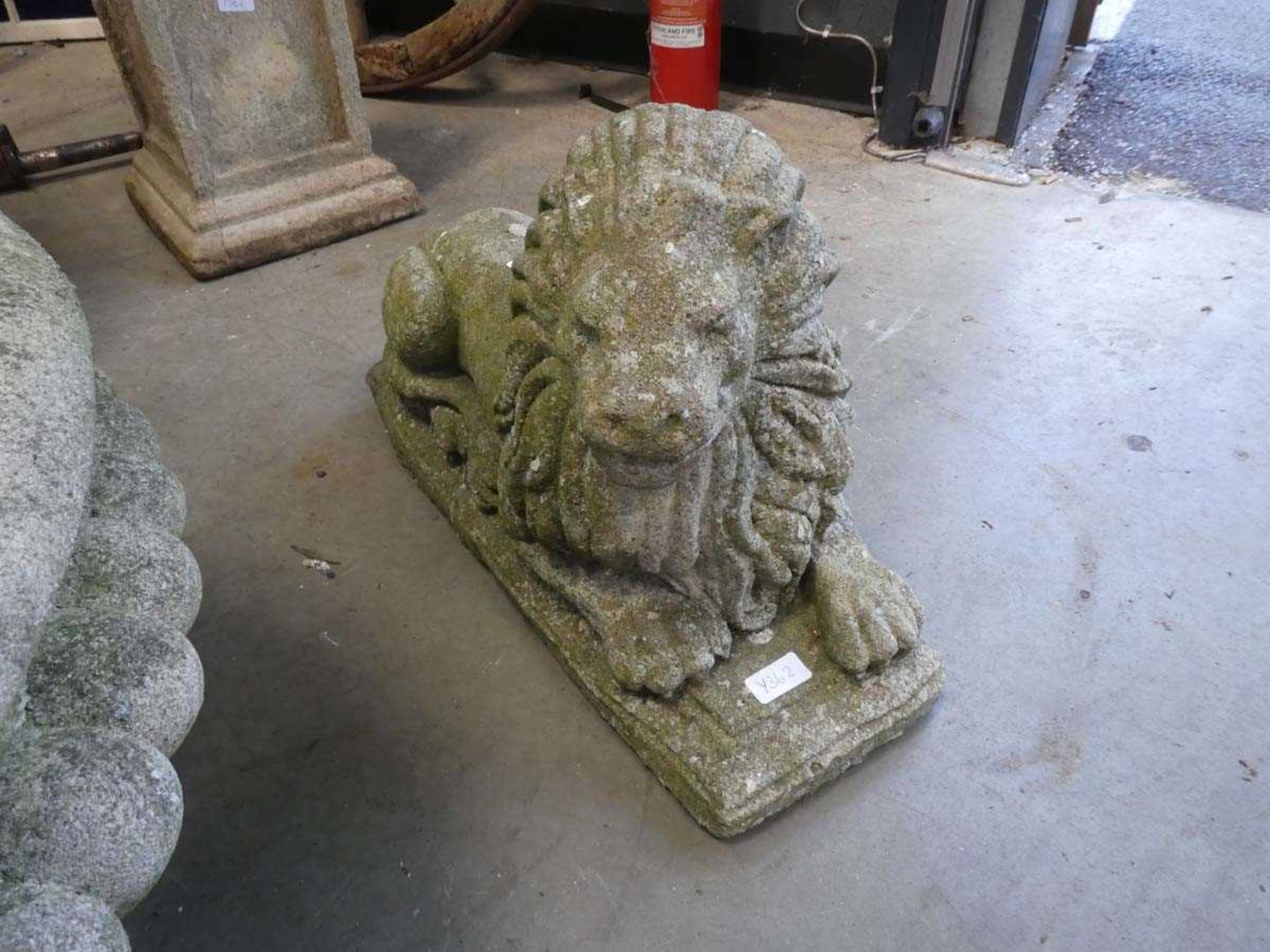 2 concrete lion garden ornaments