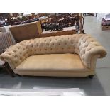 Victorian orange fabric button back 2 seater sofa