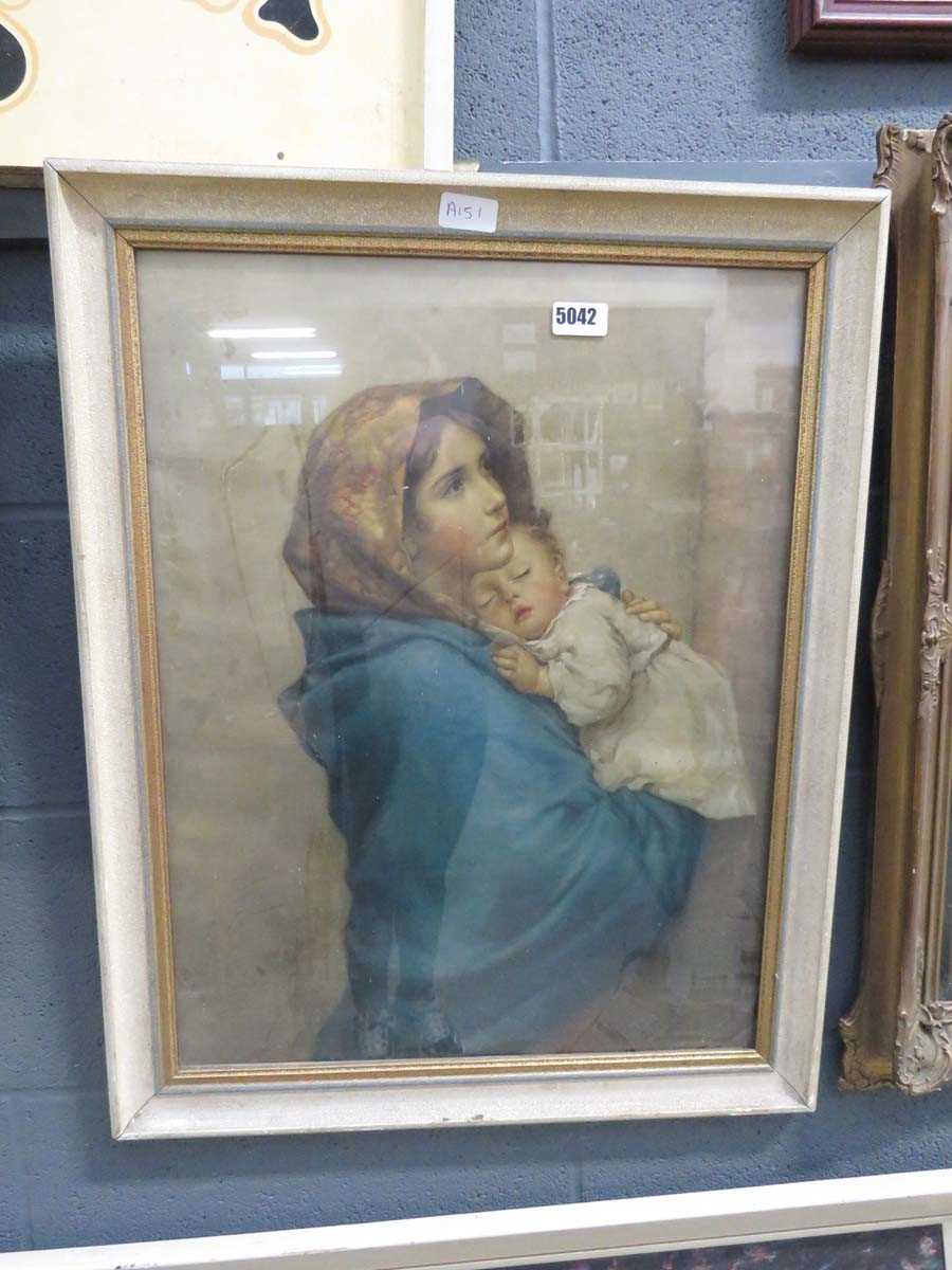 Framed and glazed print of mother and child