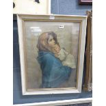 Framed and glazed print of mother and child